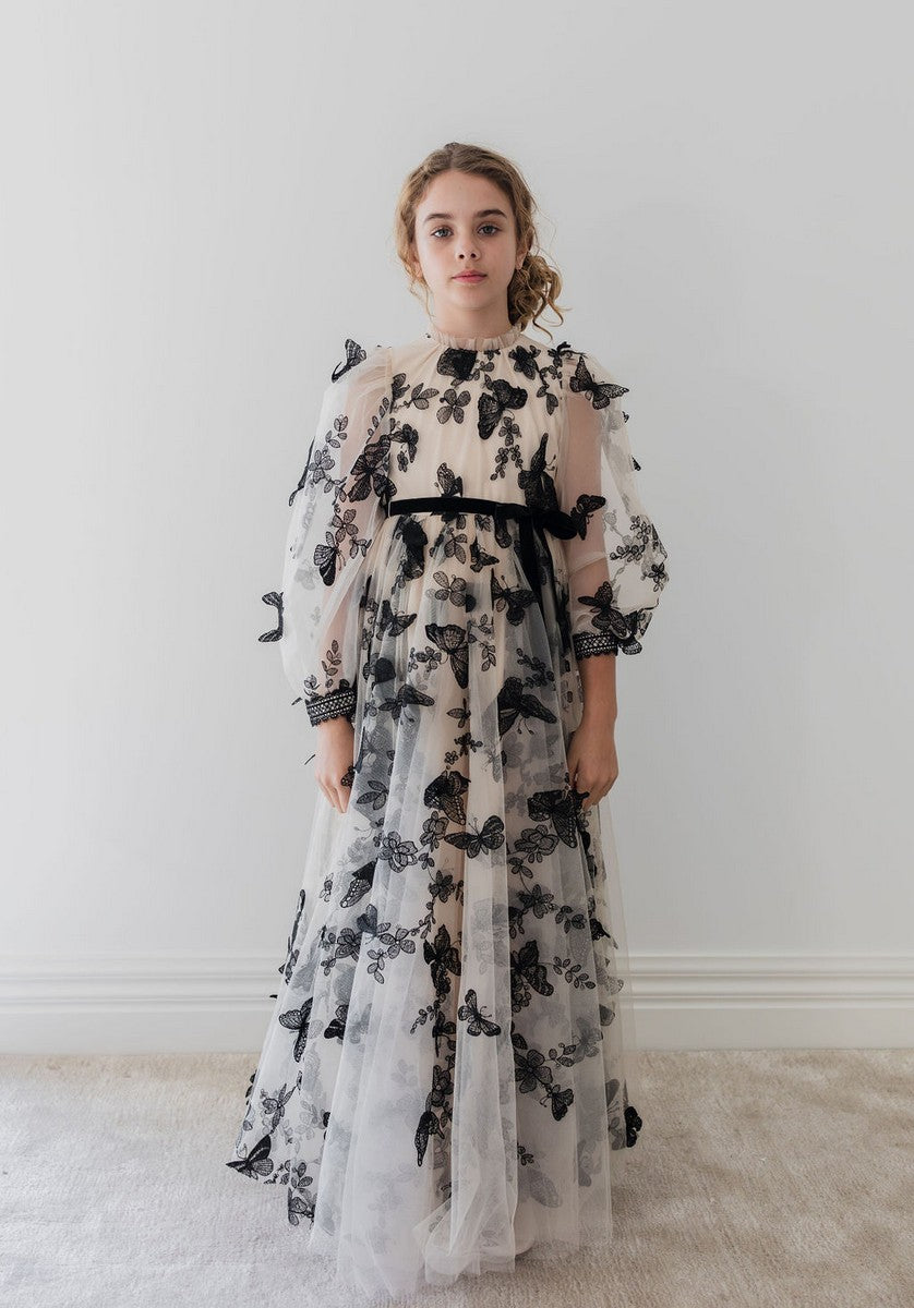 Petite Amalie Cream/Black Butterfly Tulle Gown 4 / Cream Petite Amalie Cream/Black Butterfly Tulle Gown 4 / Cream
