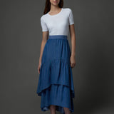 Zaikamoya Blue Denim Layered Skirt