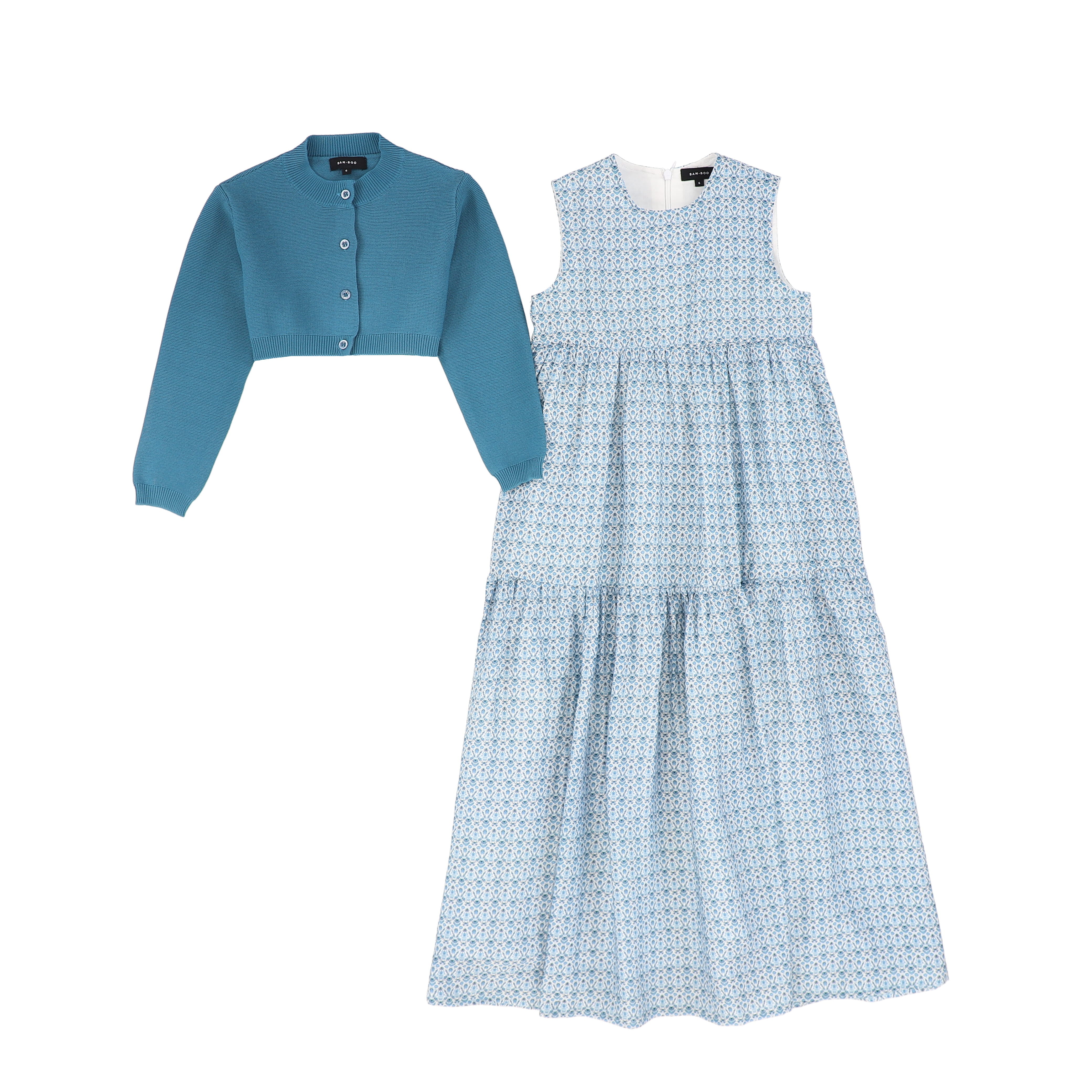 Bamboo Blue Floral Tiered Maxi Dress Set - Girls & Teens