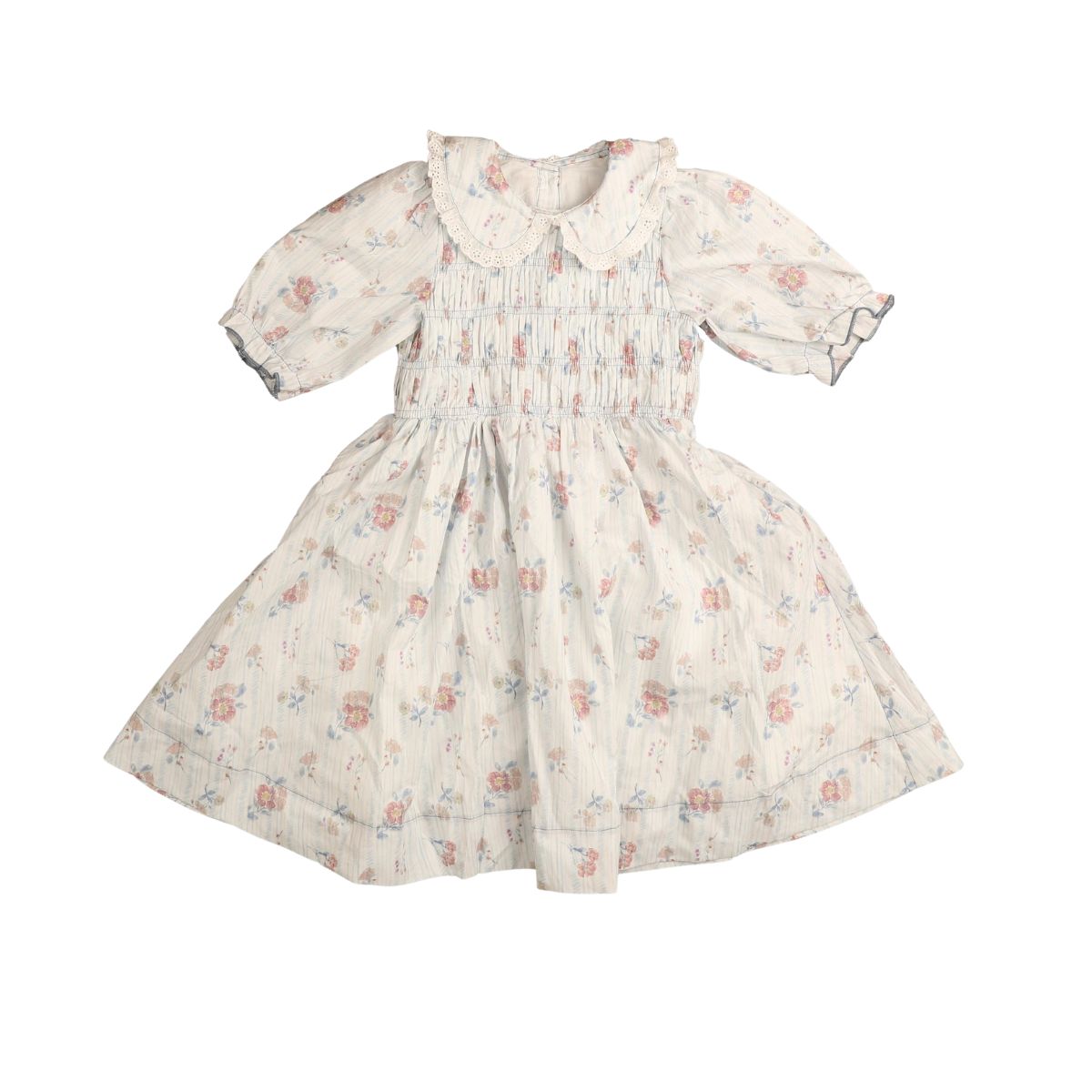 Belati Blue Floral Smocked Dress 12 / Blue Belati Blue Floral Smocked Dress 12 / Blue