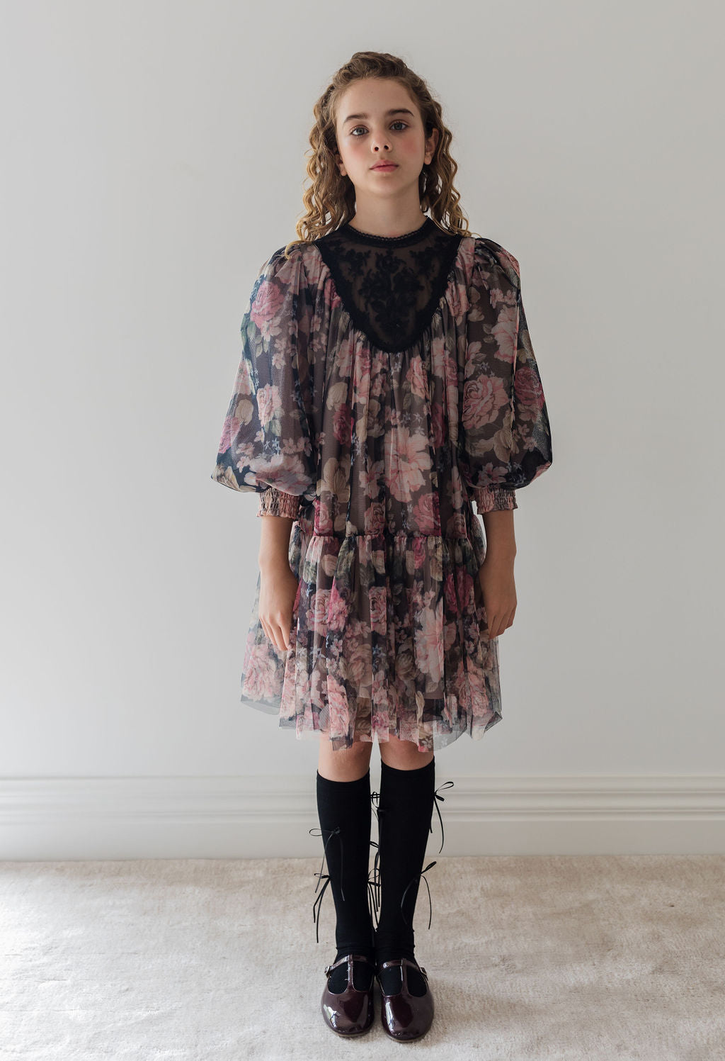 Petite Amalie Romantic Floral Print Yoke Tulle Dress – Young Timers Boutique