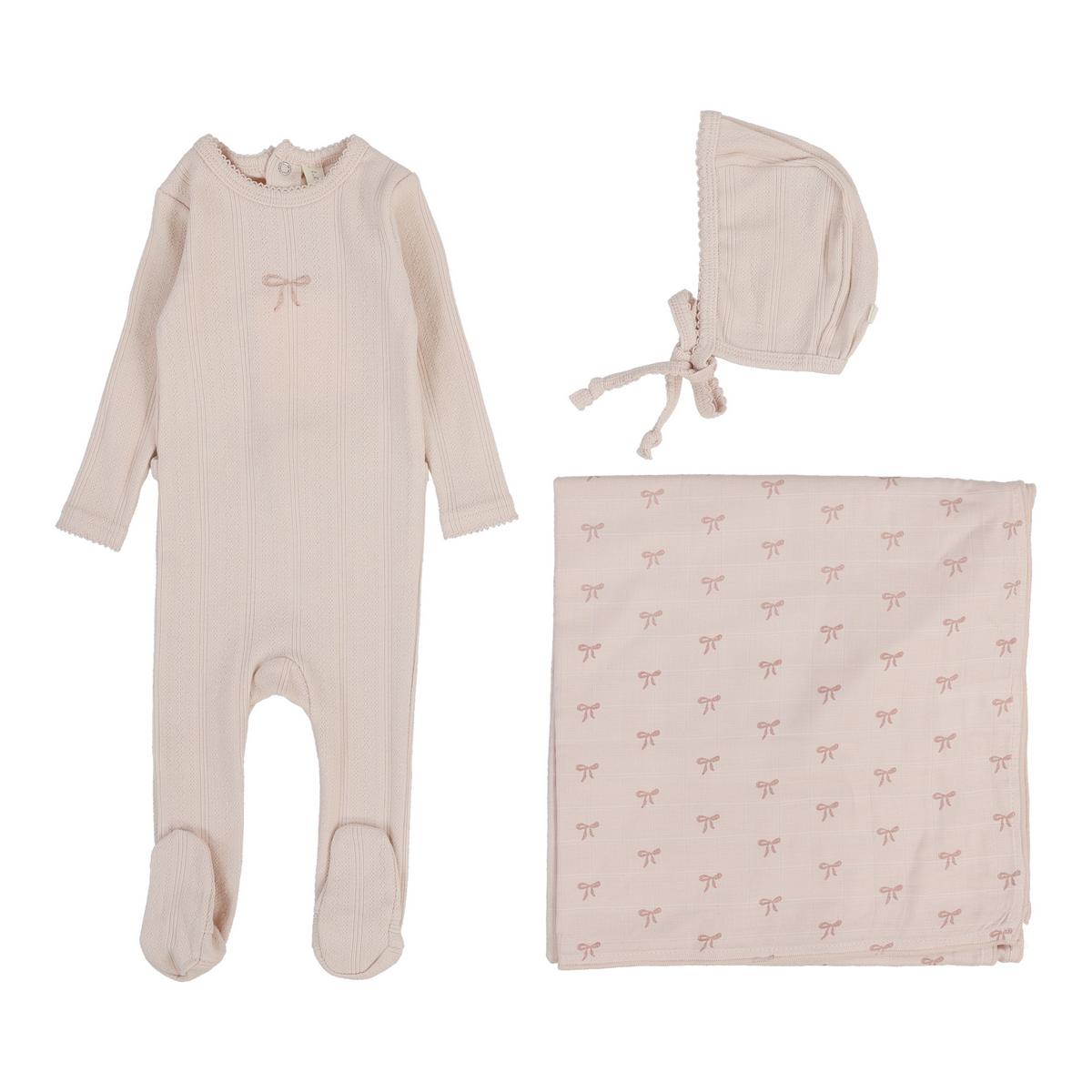 Lilette Printed Pointelle Wrap Layette Set - Milk/Rose main image 0