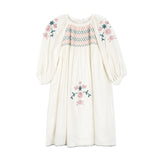 Lilou White Embroidered And Smocked Shirred Dress