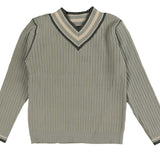 Belati Seafoam Striped Edges V Neck Long Sleeve Sweater