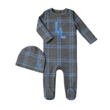 Little Label Blue Plaid Logo Footie Set