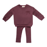 Numu Eggplant Embroidered Bow Sweat Set