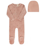 Elys And Co Pink Embroidered Floral Velour Footie Set