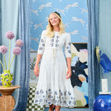 Laurent White/Navy Embroidery Dress