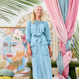 Laurent Denim Button Down Shirred Neckline Dress