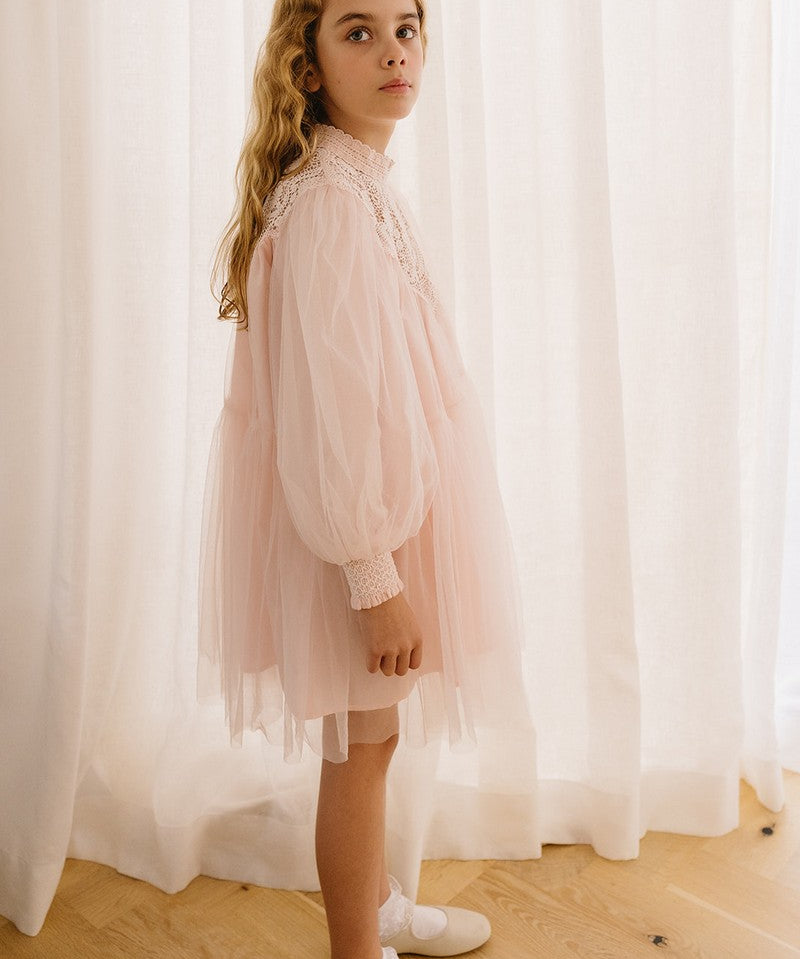 Petite Amalie Shell Pink Lace Applique Tulle Dress