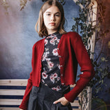 Hev Burgundy Bow Buttons Scalloped Cardigan