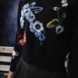Hev Black Scattered Floral Embroidery Sweater