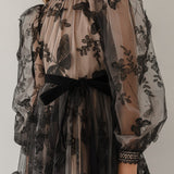 Petite Amalie Black/Nude Butterfly Tulle Dress