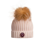 Ellabee Pink Gold Ribbed Fox Beanie