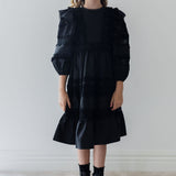 Petite Amalie Black Poplin Lace Ruffle Dress