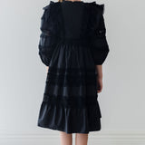 Petite Amalie Black Poplin Lace Ruffle Dress