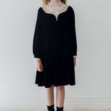 Petite Amalie Black/Cream Lace Yoke Velvet Dress