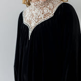 Petite Amalie Black/Cream Lace Yoke Velvet Dress