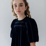 Petite Amalie Navy/Black Vertical Lace Velvet Dress