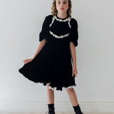 Petite Amalie Black/Cream Rose Lace Velvet Dress