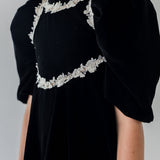 Petite Amalie Black/Cream Rose Lace Velvet Dress