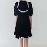 Petite Amalie Black/Cream Rose Lace Velvet Dress