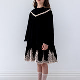 Petite Amalie Black/Cream Lace Hem Velvet Dress