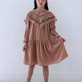 Petite Amalie Autumn Rose Lace Collar Velvet Dress