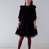Petite Amalie Dark Cherry Lace Trim Velvet Dress