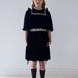Petite Amalie Black/Cream Ribbon Lace Trim Velvet Dress