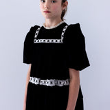 Petite Amalie Black/Cream Ribbon Lace Trim Velvet Dress