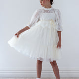 Petite Amalie Cream/White Lace Peplum Tulle Dress