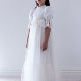 Petite Amalie Cream/White Lace Peplum Tulle Gown
