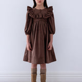 Petite Amalie Chocolate Ruffle Yoke Cord Dress