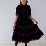 Petite Amalie Dark Cherry Lace Velvet Midi Dress