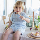 La Nina Light Blue Gingham Overall Set