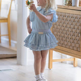 La Nina Light Blue Gingham Ruffle Set