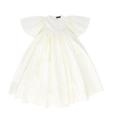 Francesca Guiliano Cream Embossed Flower Flutter Sleeve Gown
