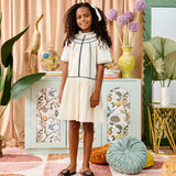 Porter Cream With Black/Brown Embroidery Dress
