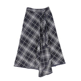 Bamboo Navy Plaid Wrap Ruffle Maxi Skirt