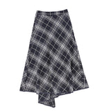Bamboo Navy Plaid Wrap Ruffle Maxi Skirt
