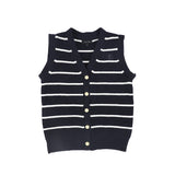 Bamboo Navy Stripe Knit Button Down Vest