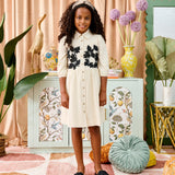 Porter Cream With Black Embroidery Button Down Dress