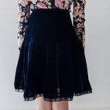 Petite Amalie Navy/Black Vertical Lace Velvet Skirt
