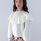 Petite Amalie Cream Pointelle Ruffle Sweater