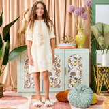 Porter Floral Applique Rope Neck Tie Dress