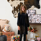 Porter Black Suede Gold Foil Dress