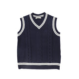Valentina Navy Cable Knit Flower Vest