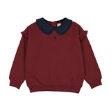 Analogie Vintage Red Sweet Campaign Denim Collar Ruffle Sweatshirt