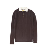 Le Bourdon Brown Wide Ribbed Collar Sweater